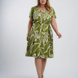 Vestido Midi Viscose Estampado Com Vivo Verde