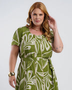 Vestido Midi Viscose Estampado Com Vivo Verde