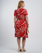 Vestido Midi Viscose Estampado Com Vivo Vermelho