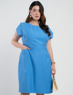 Vestido Midi Alfaiataria Com Pespontos Azul