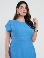 Vestido Midi Alfaiataria Com Pespontos Azul