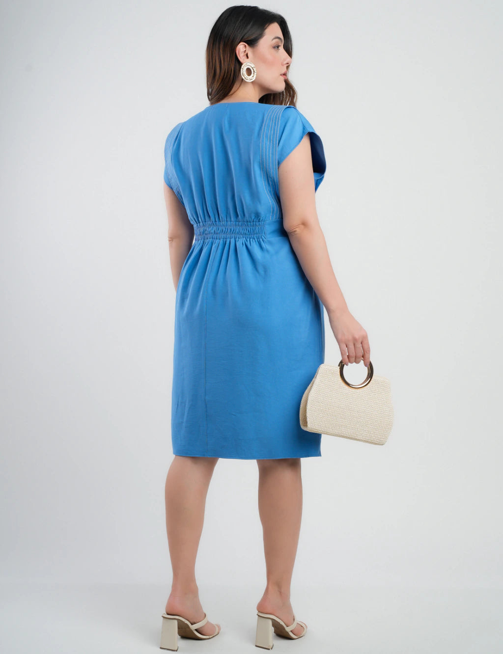 Vestido Midi Alfaiataria Com Pespontos Azul