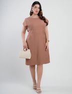 Vestido Midi Alfaiataria Com Pespontos Marrom