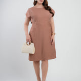 Vestido Midi Alfaiataria Com Pespontos Marrom