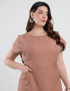 Vestido Midi Alfaiataria Com Pespontos Marrom
