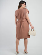 Vestido Midi Alfaiataria Com Pespontos Marrom