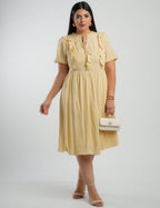 Vestido Midi Viscose Com Textura Amarelo