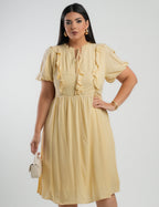 Vestido Midi Viscose Com Textura Amarelo
