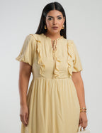 Vestido Midi Viscose Com Textura Amarelo