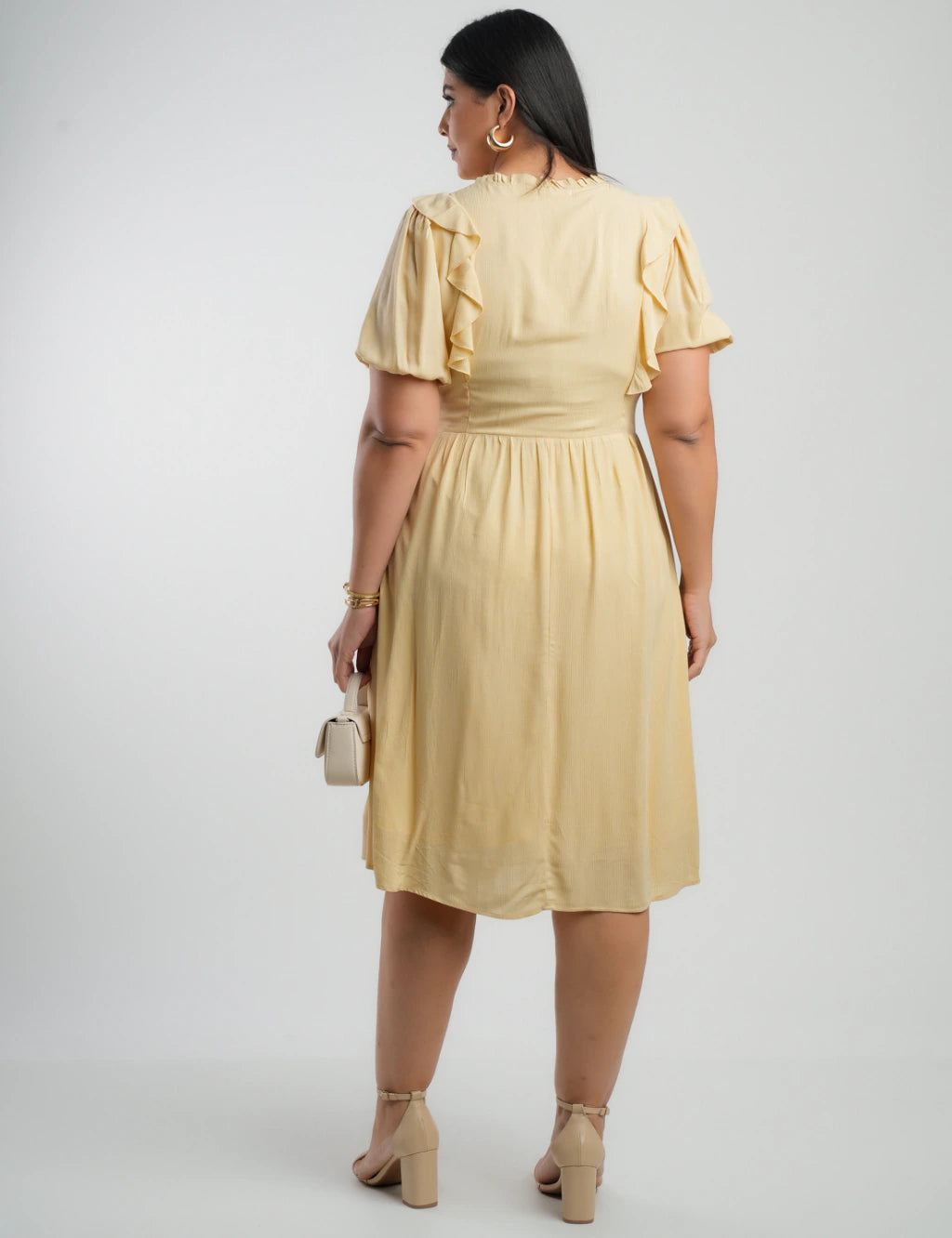 Vestido Midi Viscose Com Textura Amarelo