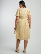 Vestido Midi Viscose Com Textura Amarelo