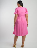 Vestido Midi Viscose Com Textura Rosa