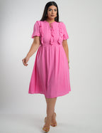 Vestido Midi Viscose Com Textura Rosa