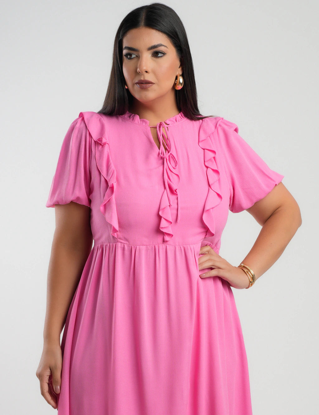 Vestido Midi Viscose Com Textura Rosa