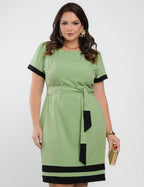 Vestido Curto Poliviscose Encorpado Tubinho Bicolor Verde