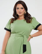 Vestido Curto Poliviscose Encorpado Tubinho Bicolor Verde