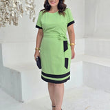 Vestido Curto Poliviscose Encorpado Tubinho Bicolor Verde