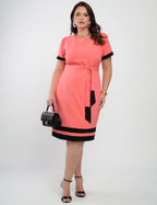 Vestido Curto Poliviscose Encorpado Tubinho Bicolor Laranja