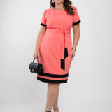 Vestido Curto Poliviscose Encorpado Tubinho Bicolor Laranja