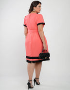 Vestido Curto Poliviscose Encorpado Tubinho Bicolor Laranja