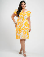 Vestido Midi Linho Estampado Amarelo