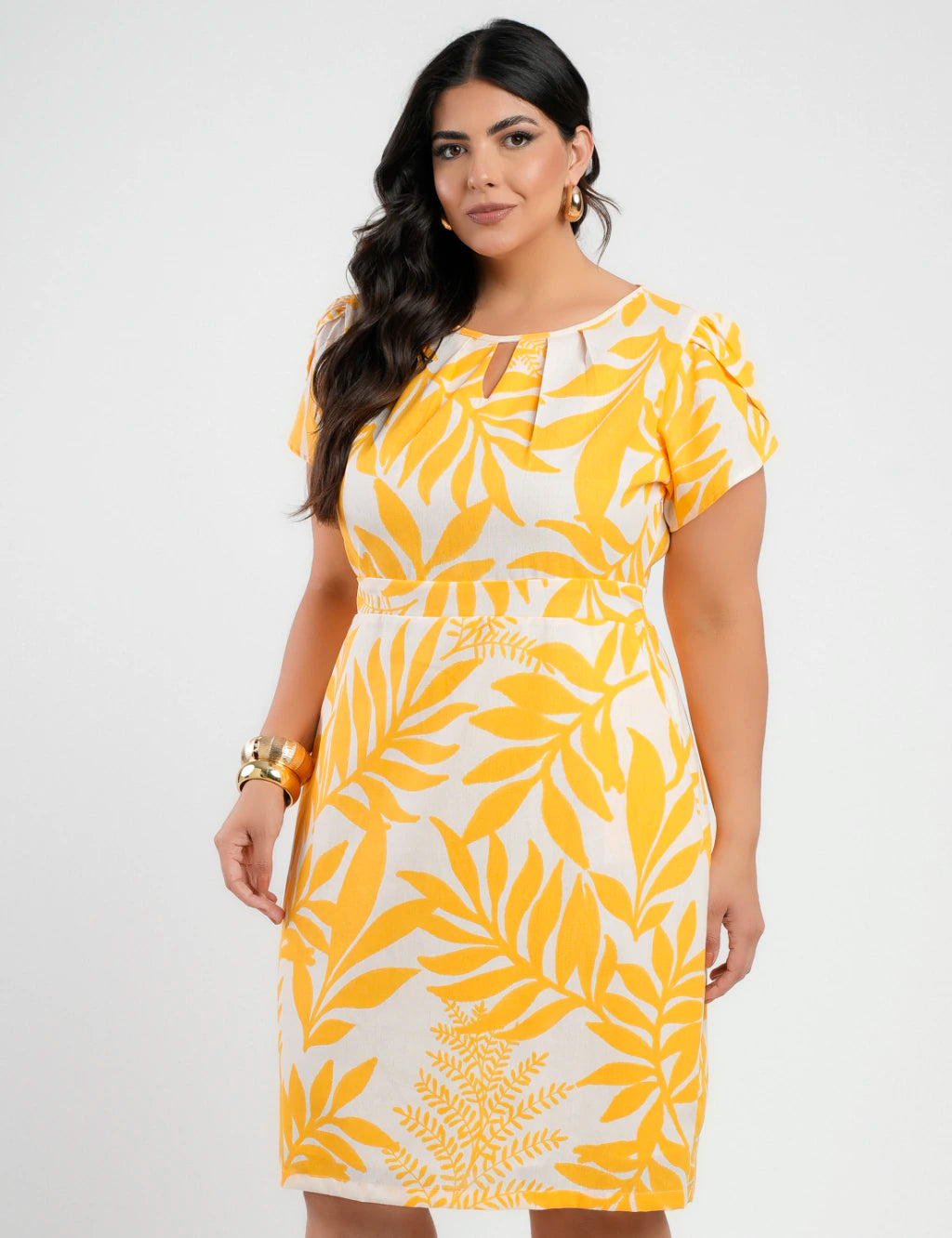 Vestido Midi Linho Estampado Amarelo