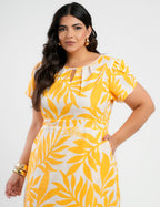 Vestido Midi Linho Estampado Amarelo