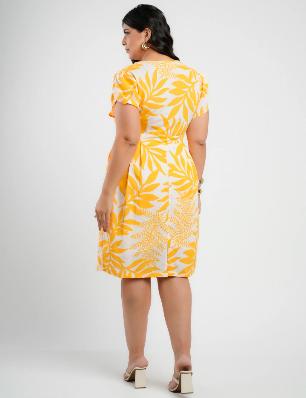 Vestido Midi Linho Estampado Amarelo