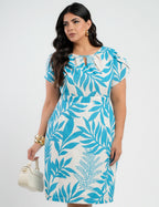 Vestido Midi Linho Estampado Azul