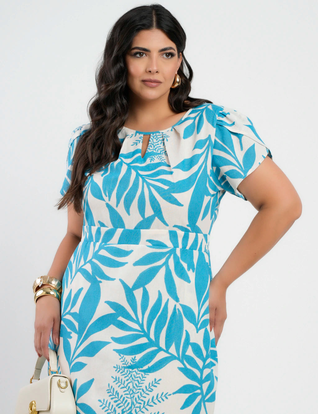 Vestido Midi Linho Estampado Azul
