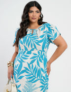 Vestido Midi Linho Estampado Azul