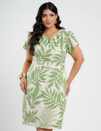 Vestido Midi Linho Estampado Verde