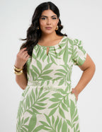 Vestido Midi Linho Estampado Verde