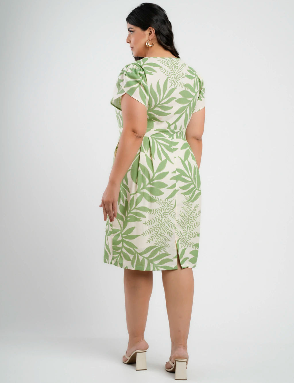 Vestido Midi Linho Estampado Verde