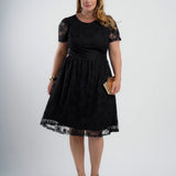 Vestido Midi Tule Com Bordado Preto