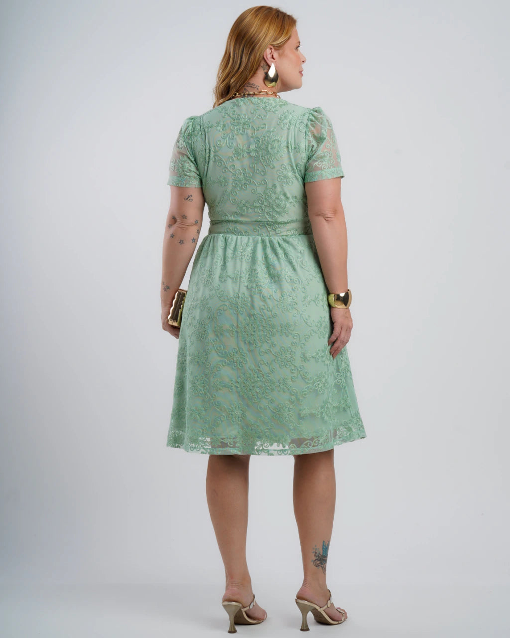 Vestido Midi Tule Com Bordado Verde
