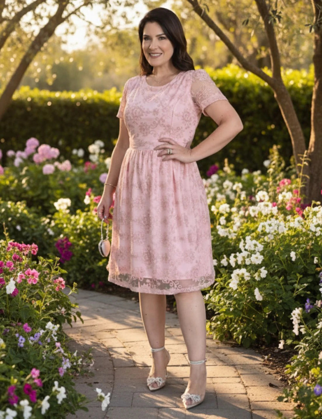 Vestido Midi Tule Com Bordado Rosa