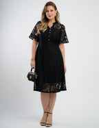 Vestido Midi Renda Com Botões Preto