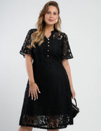 Vestido Midi Renda Com Botões Preto