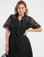 Vestido Midi Renda Com Botões Preto