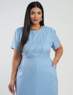 Vestido Curto Linho Poliéster Com Pesponto Azul