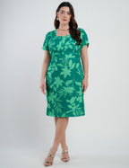 Vestido Midi Crepe Tubinho Estampado Verde