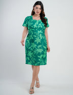 Vestido Midi Crepe Tubinho Estampado Verde