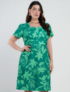 Vestido Midi Crepe Tubinho Estampado Verde