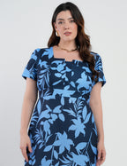Vestido Midi Crepe Tubinho Estampado Marinho
