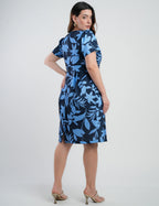 Vestido Midi Crepe Tubinho Estampado Marinho