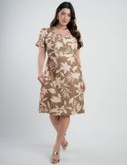 Vestido Midi Crepe Tubinho Estampado Musgo