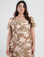 Vestido Midi Crepe Tubinho Estampado Musgo