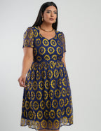 Vestido Midi Renda Com Decote Princesa Amarelo