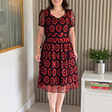 Vestido Midi Renda Com Decote Princesa Vermelho